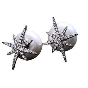 Imitation Pearl North Star Crystal Stud Earrings